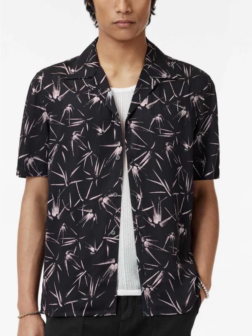 John Varvatos Dan Camp -Black Short-Sleeve Printed Shirt [NWT]